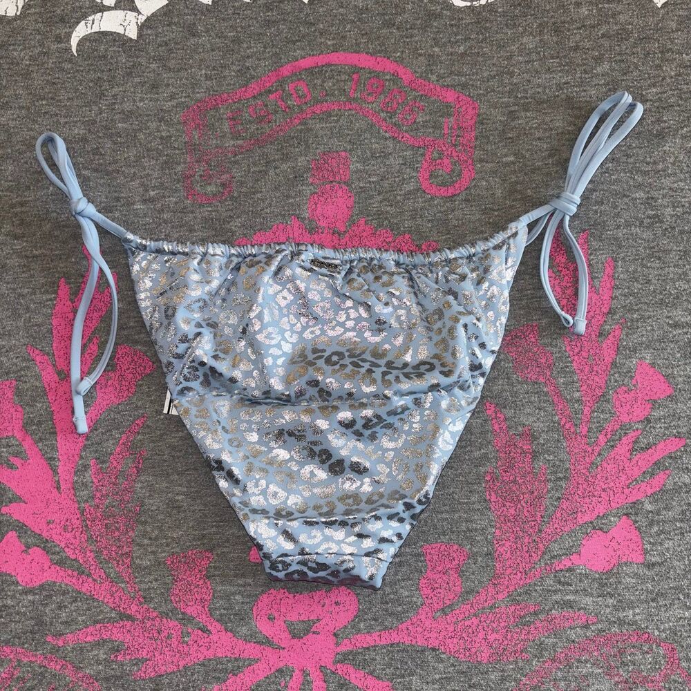 Victoria’s Secret PINK String Bikini Set Icy Blue Leopard Foil Metallic SM - Picture 9 of 12